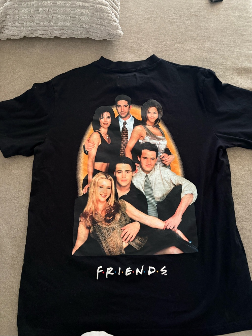 FRIENDS Black T-Shirt with Small Orange and White Logo